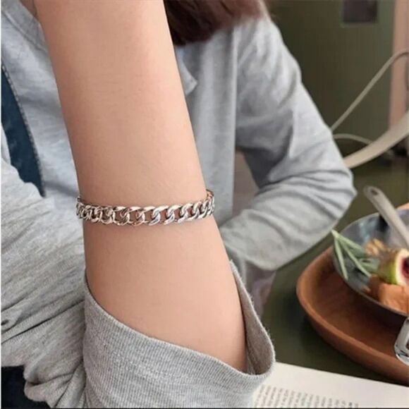 ⭐️ New 925 Sterling Silver Chain Cuff Bracelet - Picture 1 of 6